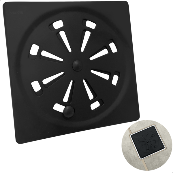 Ralo Quadrado Preto Fosco 10x10 Inox 201 Tampa Grelha Abre E