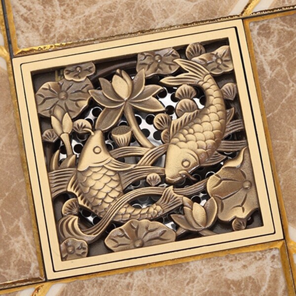 Ralo Vintage Retrô Quadrado Carpas Bronze Antigo 10x10 RR25B