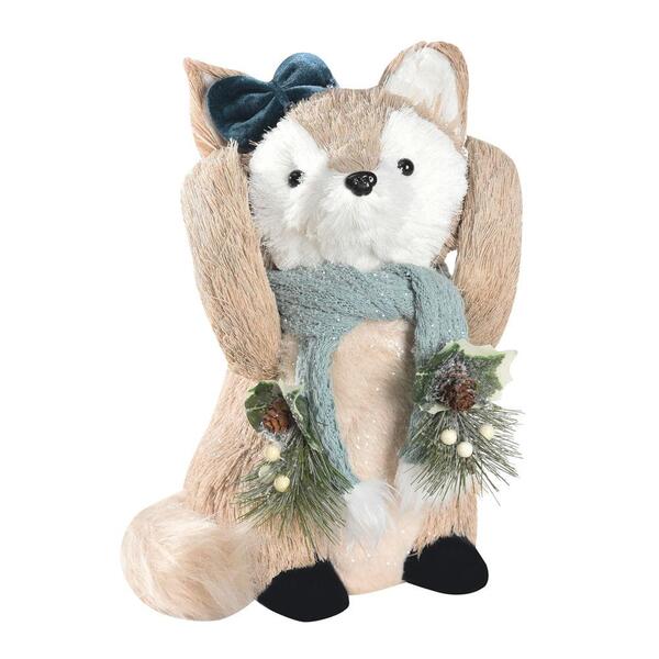 Raposa Decorativa Usando Laço E Cachecol 30x20x24cm 1108463