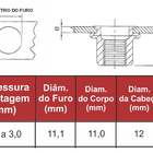 Rebite C/ Rosca M8 Aba Plana Embalagem Com 500 Pç Vendfix