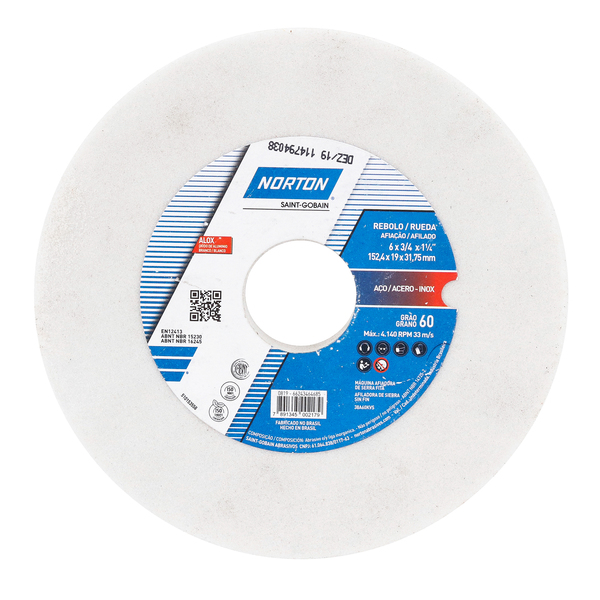Rebolo Branco 6'' Grão 60  Norton