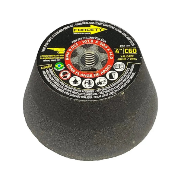 Rebolo Copo Cônico 4" Grão 60 - Forcety