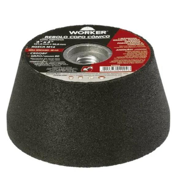 Rebolo Copo Cônico 4 Pol. Grão 60 - Worker