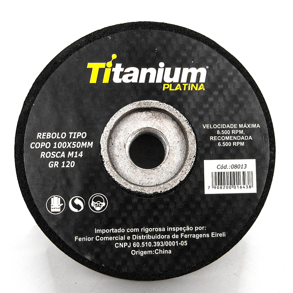 Rebolo Tipo Copo Cônico 100x50mm Rosca M14 Gr 120