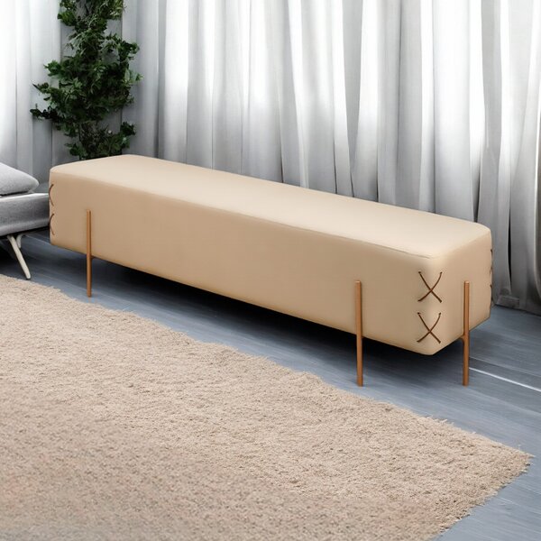 Recamier Banco Luxo Eros Madeira Eucalipto Bege Claro