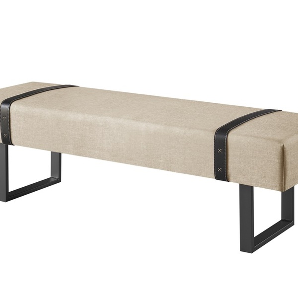 Recamier Banco Puff Londres Linho Bege Claro/preto 1,60m