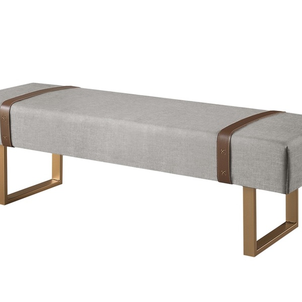 Recamier Banco Puff Londres Linho Cinza/caramelo 1,40m