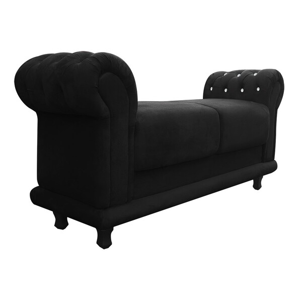 Recamier Barcelona Namoradeira Calçadeira Suede Preto Com Str