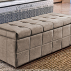 Recamier Baú Cru Em Veludo 1,58m Clark