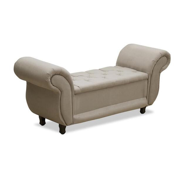 Recamier Baú Divã Para Cama Queen 160 Cm Malibu Veludo Bege