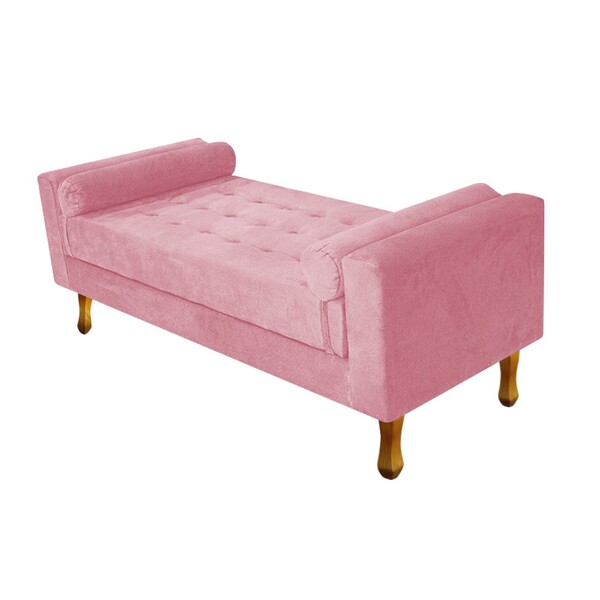 Recamier Baú Félix Solteiro 90cm Suede Rosa Bebê - Amarena Mó