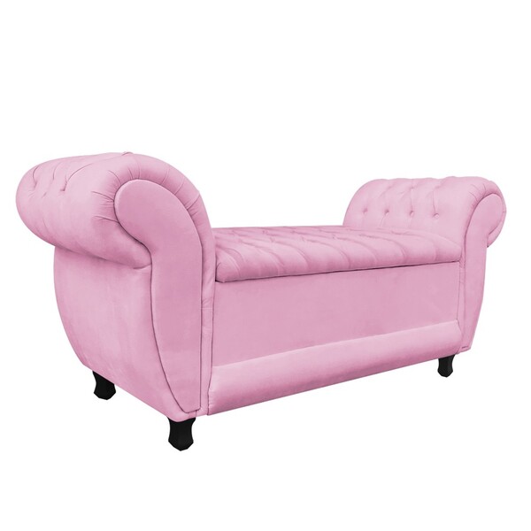 Recamier Baú Londres 120cm Suede M11 - D'rossi - Rosa Bebê