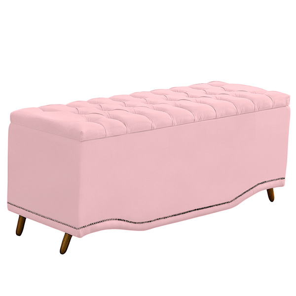 Recamier Calçadeira Baú Belize Casal 140cm Veludo Rosa Bebê -