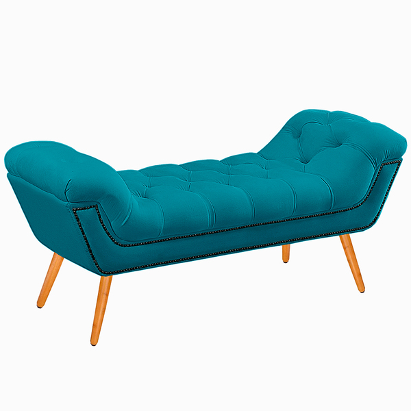 Recamier Calçadeira Casal 140cm Ayla Veludo Azul Turquesa - M