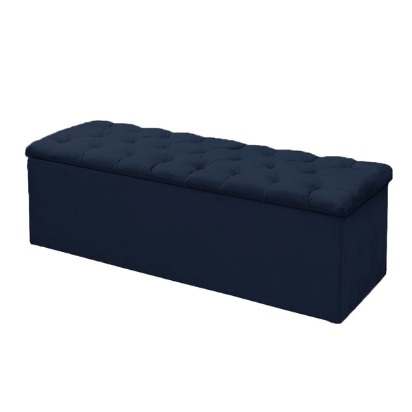 Recamier Calçadeira Casal 140cm Sofia Veludo Azul Marinho  -