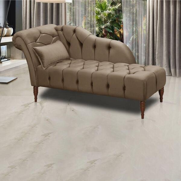 Recamier Chaise Montreal Veludo Marrom Castor 160 Cm
