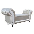 Recamier Com Baú Grécia Namoradeira Calçadeira Acetinado Off-