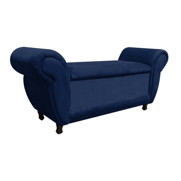 Recamier Com Baú Itália Namoradeira Calçadeira Suede Azul Mar