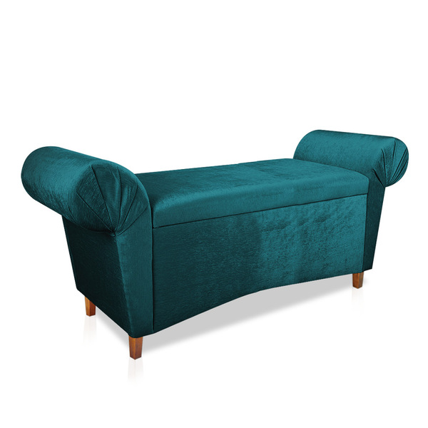 Recamier Com Baú Munique 195 Cm Acetinado Azul Pés Chanfrados