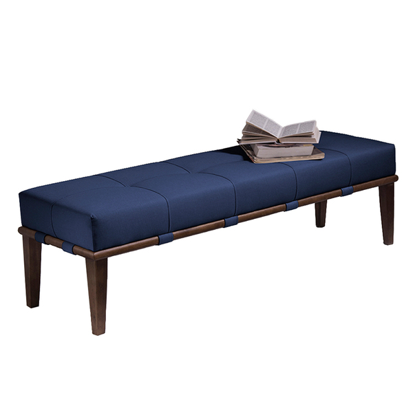 Recamier Decorativo 140cm Martínez Veludo Pés Madeira Azul/im