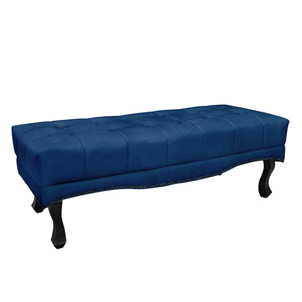 Recamier Decorativo 160cm Loewe Suede Pés De Madeira Azul Mar