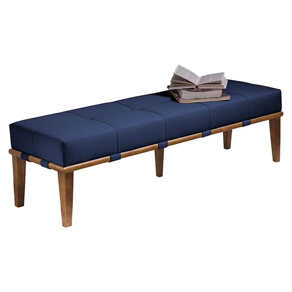 Recamier Decorativo 160cm Martínez Veludo Pés Madeira Azul/me