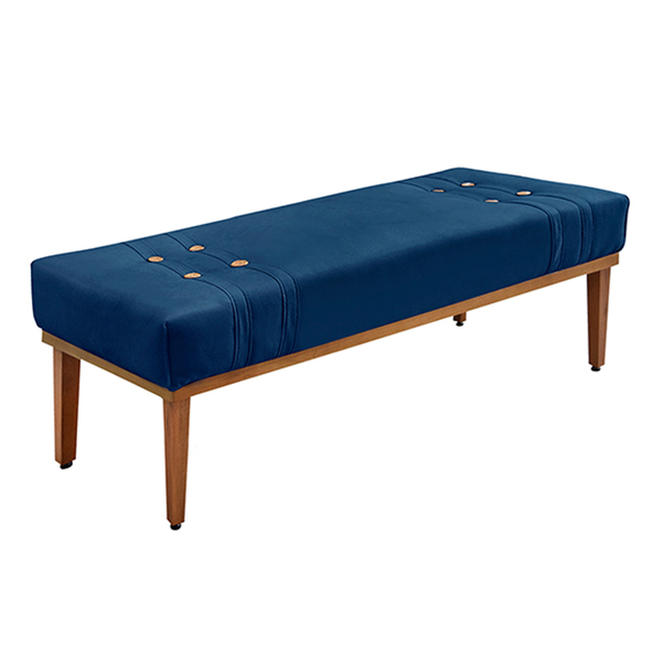 Recamier Decorativo 195cm Kors Suede Pés De Madeira Azul Mari