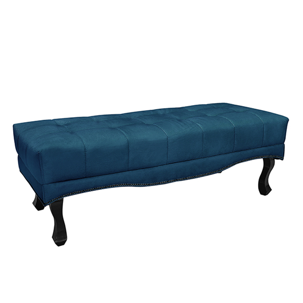 Recamier Decorativo 195cm Loewe Veludo Pés De Madeira Azul Ma