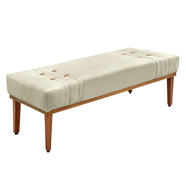 Recamier Decorativo 90cm Kors Veludo Pés De Madeira Bege G63