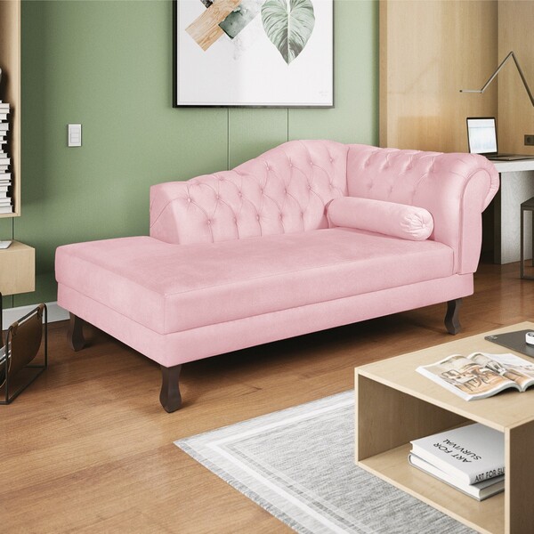 Recamier Diana 160cm Lado Esquerdo Suede Rosa Bebê - Doce Son