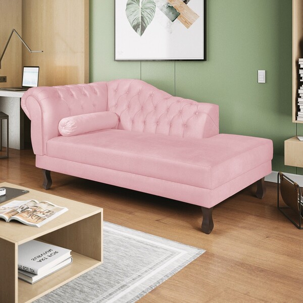 Recamier Diana 185cm Lado Direito Suede Rosa Bebê - Amarena M