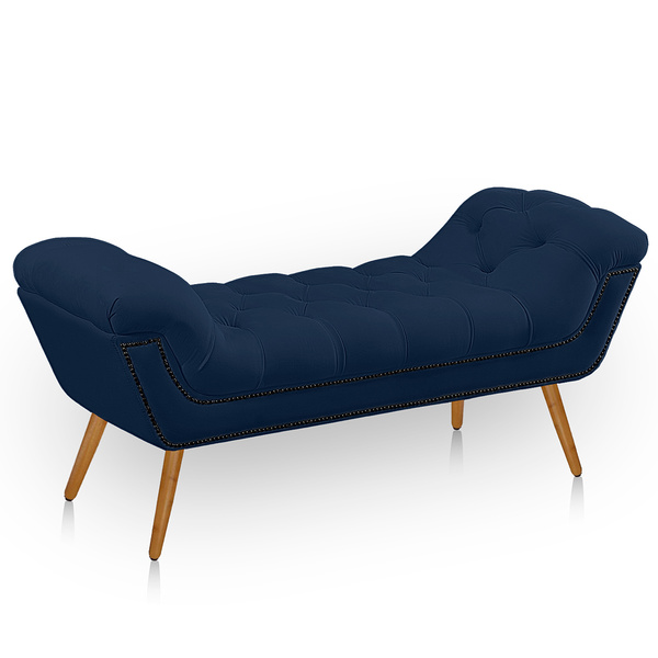 Recamier Estofada Casal Ayla Veludo Azul Marinho