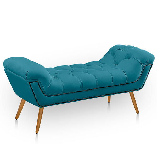 Recamier Estofada Casal Queen Ayla Veludo Azul Claro