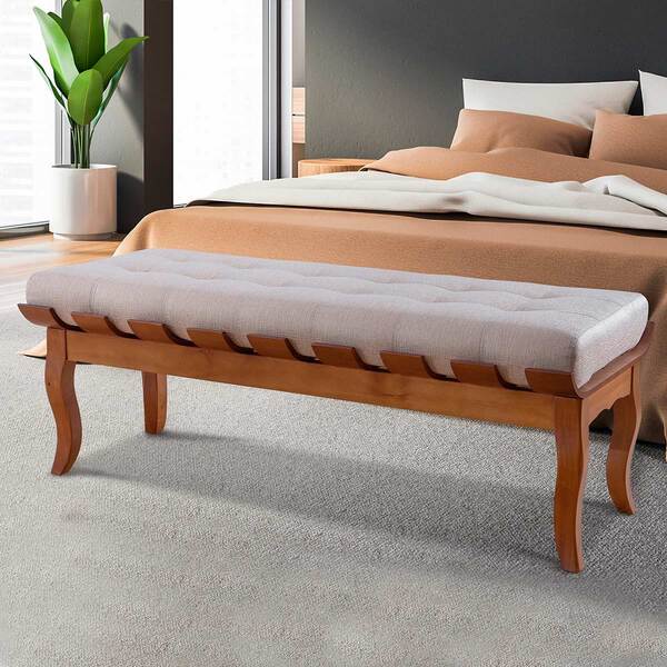 Recamier Estofado Decor Banco Isabela Pés Madeira Luiz Xv 120