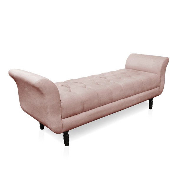 Recamier Olinda Veludo Rosê 160 Cm Pés Torneados Castanhos -