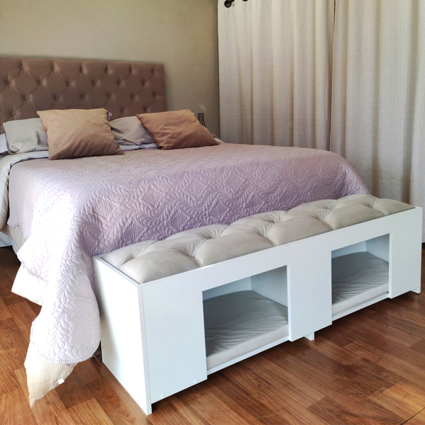 Recamier Pet Casinha Estofado Cama Box Mdf Branco Queen Capit