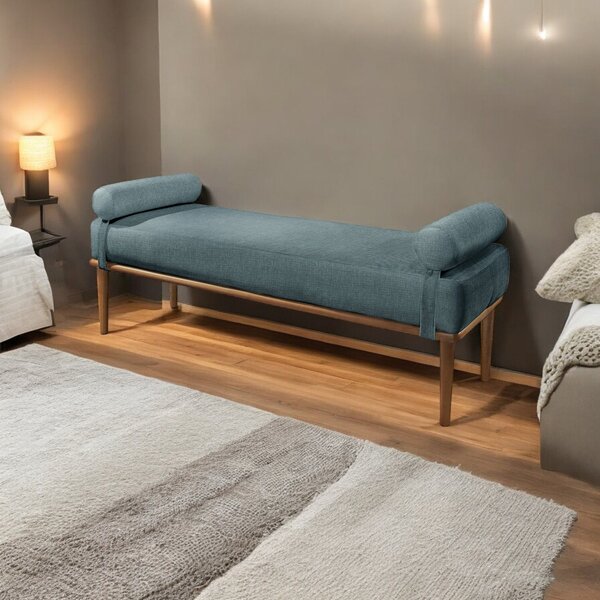 Recamier Puff Luxo Madeira Maciça Berlim Azul