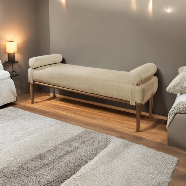 Recamier Puff Luxo Madeira Maciça Berlim Bege