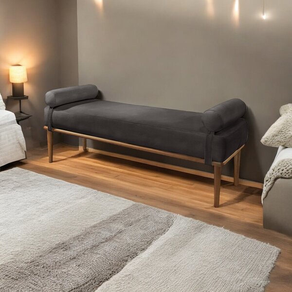 Recamier Puff Luxo Madeira Maciça Berlim Preto