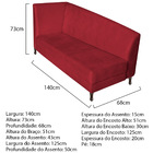Recamier Valéria 140cm Lado Direito Suede Vermelho - Amarena
