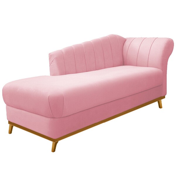 Recamier Vanessa 160cm Lado Esquerdo Suede Rosa Bebê - Doce S