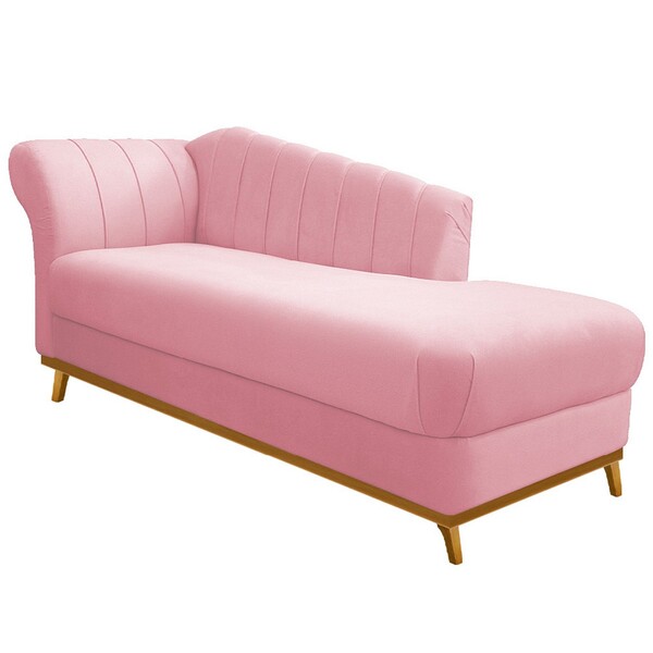 Recamier Vanessa 185cm Lado Direito Suede Rosa Bebê - Amarena