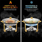 Rechaud Dourado Rm Redondo Em Aço Inox Banho Maria Com Fogare
