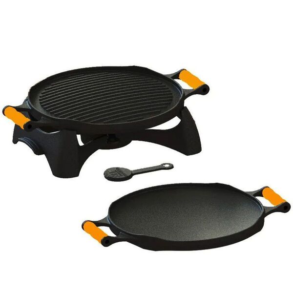 Rechaud Redondo Dupla Face Ferro 33cm Alça Silicone Laranja