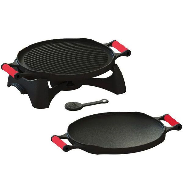 Rechaud Redondo Dupla Face Ferro 33cm Alça Silicone Vermelha