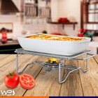 Rechaud Retangular Travessa Em Cerâmica Com Acendedor Inox