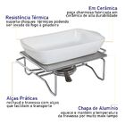 Rechaud Retangular Travessa Em Cerâmica Com Acendedor Inox