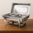 Rechaud Rm Retangular Em Aço Inox Banho Com 2 Cubas E Fogarei