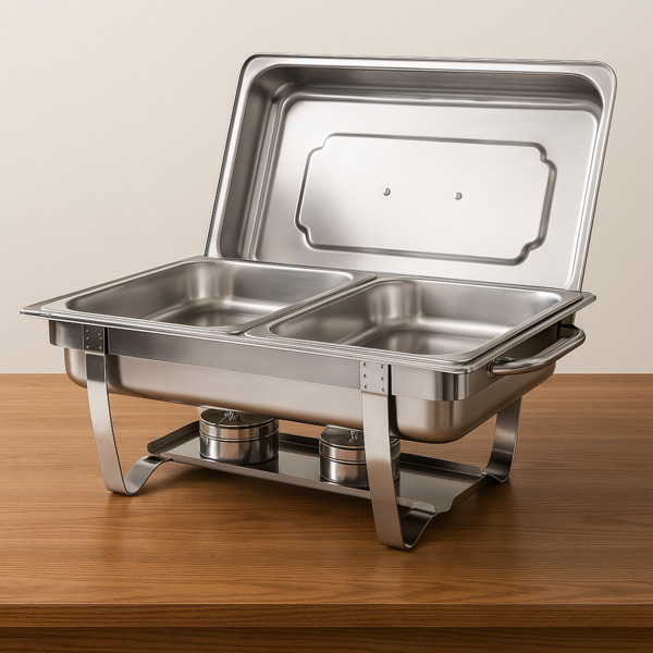 Rechaud Rm Retangular Em Aço Inox Banho Com 2 Cubas E Fogarei