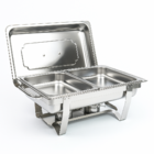 Rechaud Rm Retangular Em Aço Inox Banho Com 2 Cubas E Fogarei